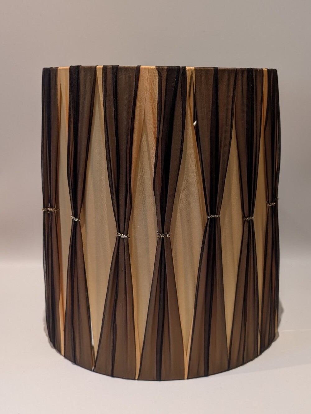 Vintage Mid Century Modern Pinch Pleated Lamp Shade Black & Gold